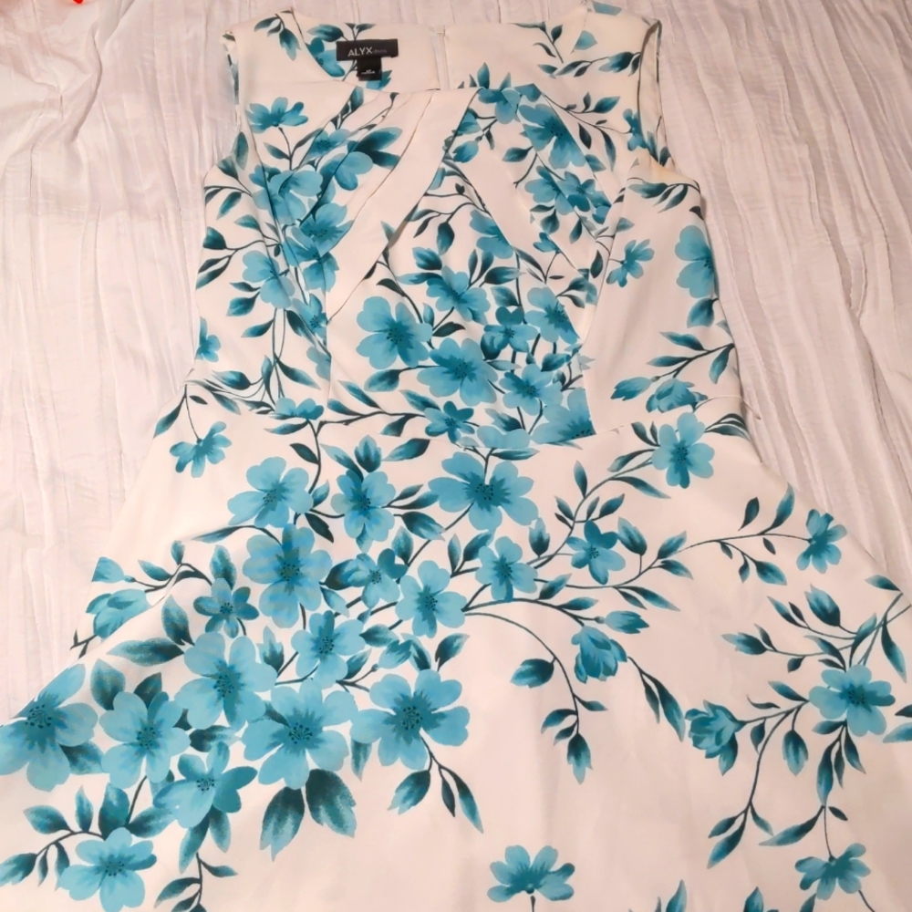 White with turquoise flowers dress